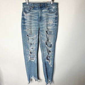 American Eagle Jeans Mom Jean Distressed Thrashed Blue Women's Size 6